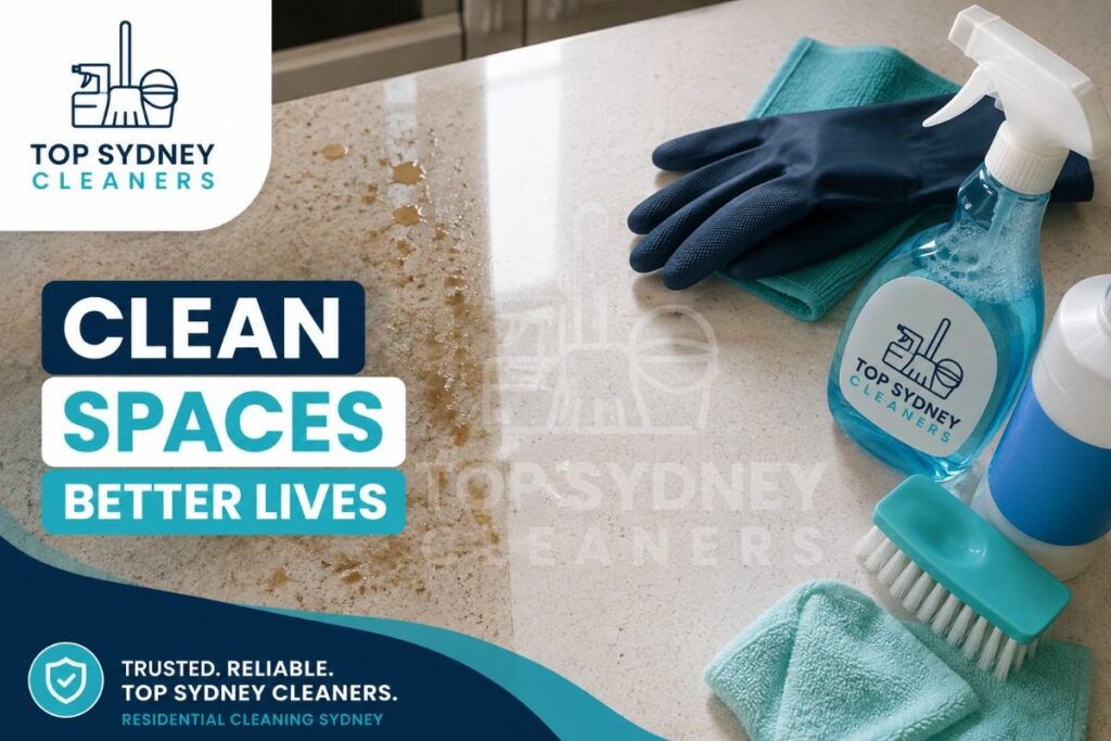 House deep clean service supplies laid out in a Sydney kitchen