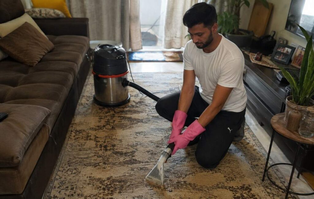 End of lease carpet cleaning machine on rental unit floor Sydney