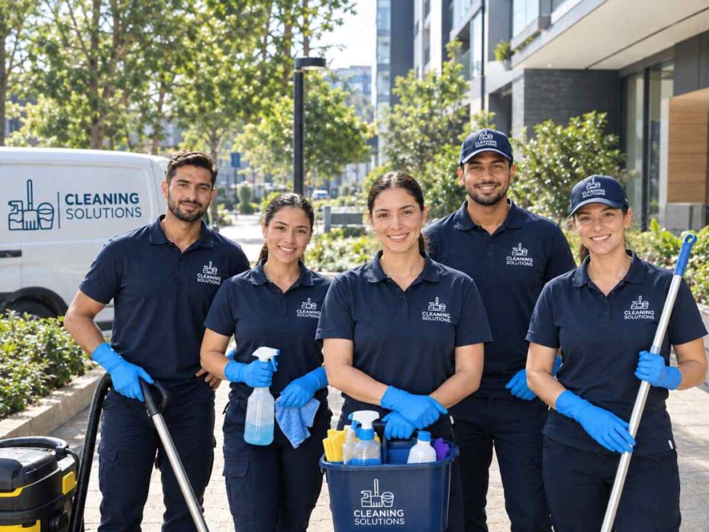Top Sydney Cleaners professional cleaning team with cleaning equipment