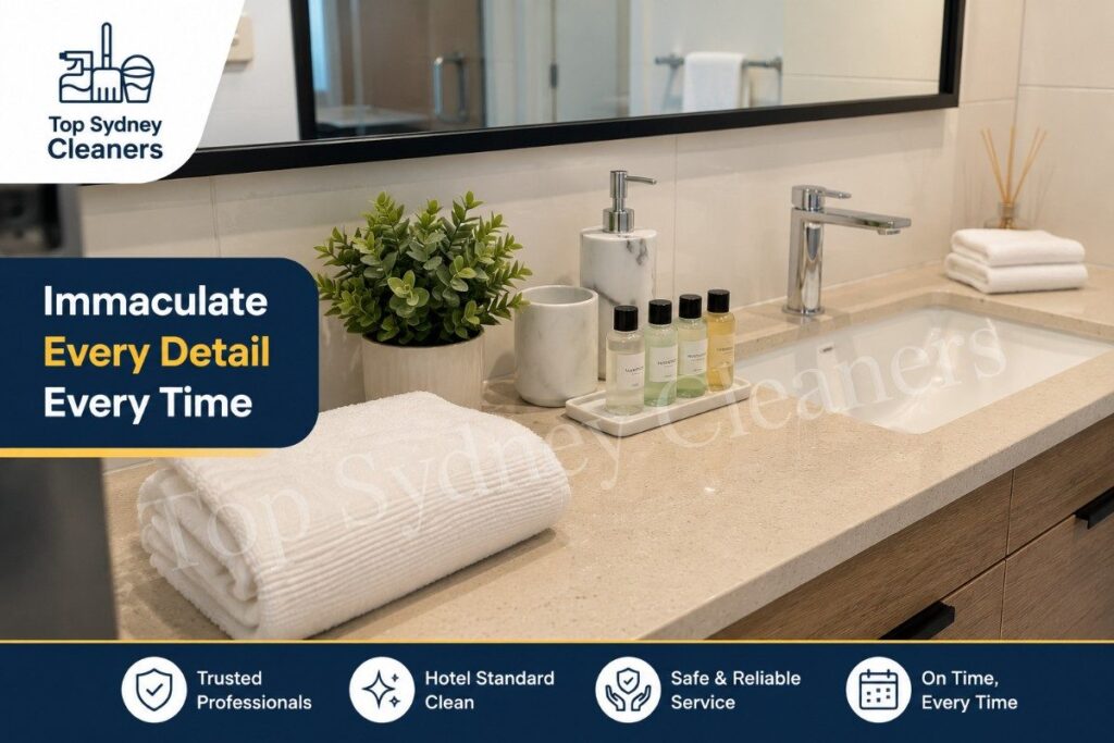 Restocked bathroom amenities as part of an Airbnb housekeeping checklist
