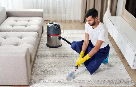 A cleaner mopping the floor during an Airbnb turnover clean