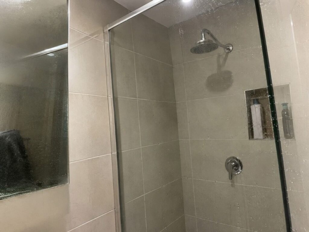 Clean shower screen during a small apartment cleaning service