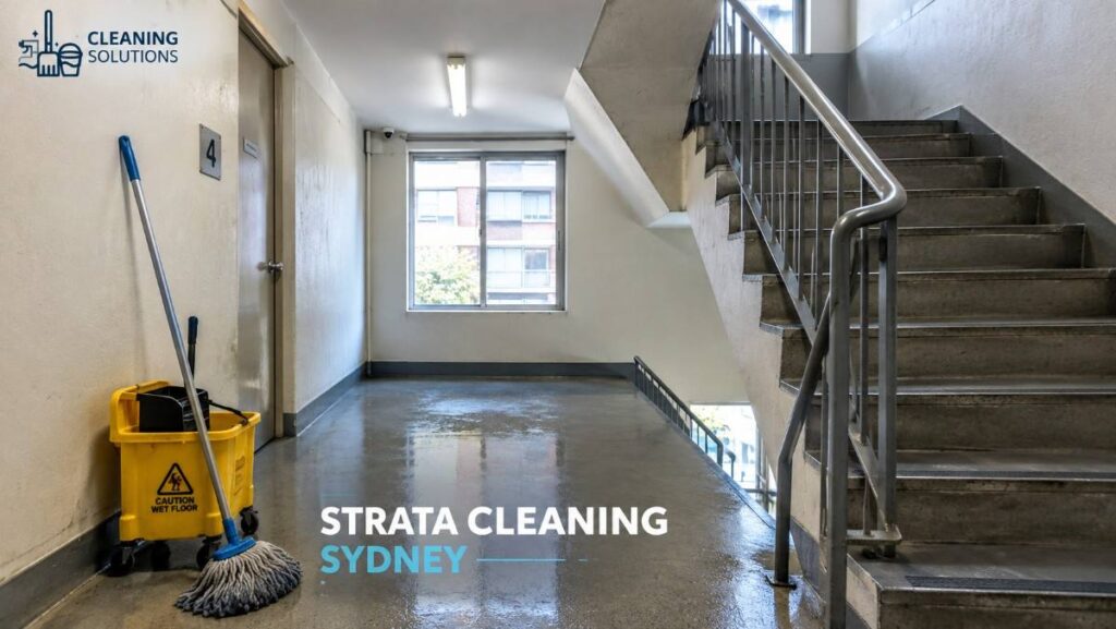 Freshly mopped stairwell showing strata cleaning services in Sydney